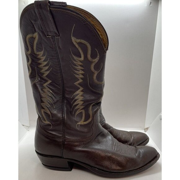 VTG Nocona Dark Brown Leather Western Cowboy Boots Men’s Sz 9D Cowboy Rockabilly - Picture 1 of 10